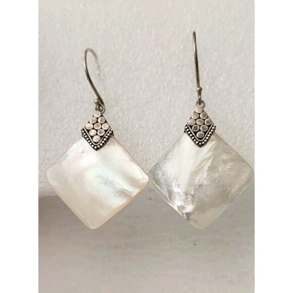 ATI Jewelry - Vintage ATI .925 Sterling Mother Of Pearl Drop Dangle Earrings 1.5" Indonesia